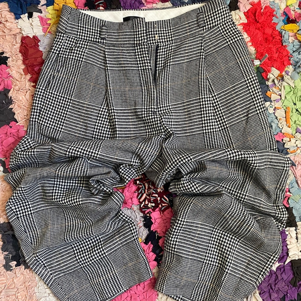 J Crew Black and White Checkered Pleated Pants